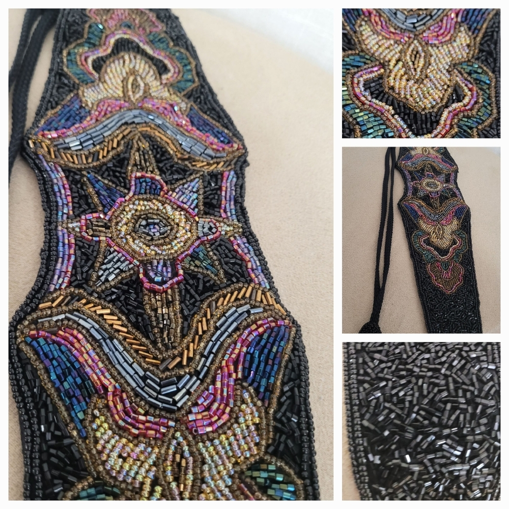Elegant Beaded Black Waist Belt - Picture 7 of 12